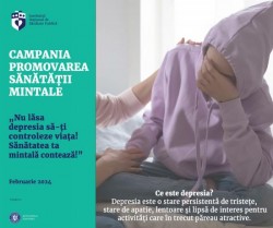 ”Nu lăsa depresia să-ți controleze viața! Sănătatea ta mintală contează!” este tema campaniei naționale derulată de INSP în luna februarie 