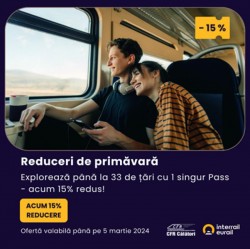 Reduceri de primăvară cu 15% la Interrail Global Pass și Interrail One Country Pass

