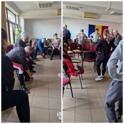 Exerciții fizice la centrele de zi pentru vârstnici ale Direcției de Asistență Socială Arad în cadrul proiectului Powerage al UAV Arad