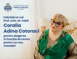Prof. univ. dr. habil Coralia Adina Cotoraci, rector al Universității de Vest „Vasile Goldiș” pentru un nou mandat