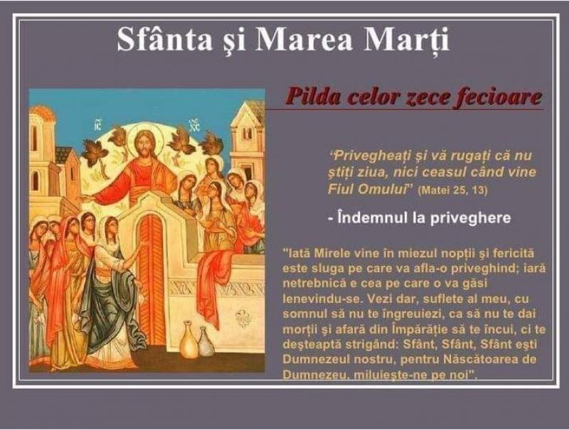 Marțea mare din săptămâna patimilor! Pilda celor zece fecioare