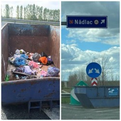 Fără leac pentru șoferii nesimțiți. Container de gunoi uriaș montat degeaba în apropiere de vama Nădlac