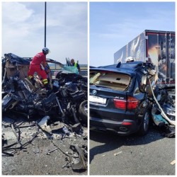 Victimă încarcerată și mașină făcută zob în urma unui grav accident pe autostrada A1 în zona Aradului