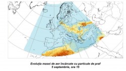 Masă de aer încărcată cu particule de praf deasupra României

