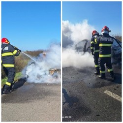 O mașină s-a făcut scrum pe DN 79 la intersecția cu drumul spre Nădab

