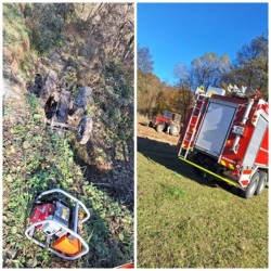 Pompierii arădeni au salvat un bărbat peste care s-a răsturnat un tractor