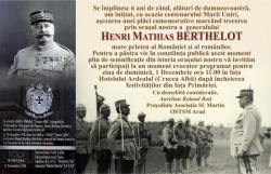6 ani de la așezarea plăcii comemorative marcând trecerea prin Arad a generalului Henri Mathias Berthelot