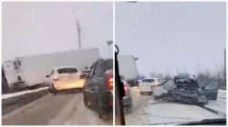 Doi morți în urma unui grav accident cauzat de condițiile meteo vitrege. Un autoturism a fost făcut țăndări de un TIR