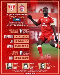 De azi se pun în vânzare în mod fizic bilete pentru meciul de fotbal UTA - Sepsi Sf. Gheorghe