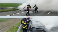 Mașină în flăcări pe autostrada A1 în zona orașului Pecica