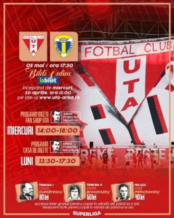 S-au pus în vânzare biletele pentru partida UTA - Petrolul

