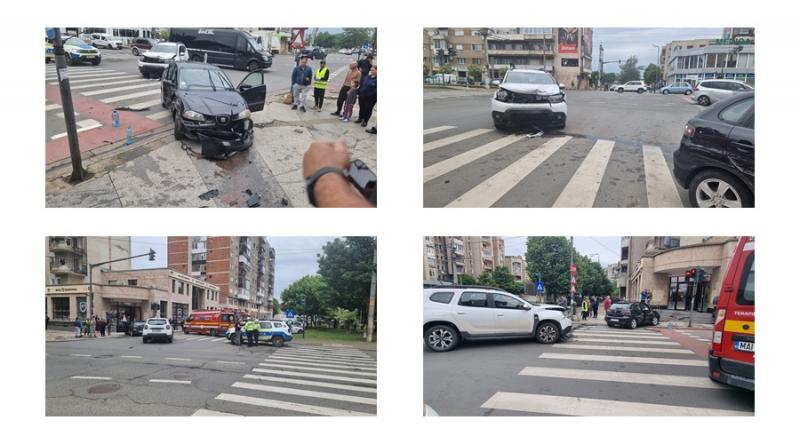 Accident cu 3 victime, dintre care un minor, pe Bulevardul Revoluției, în zona ”Căminul”. A intervenit ambulanța SMURD