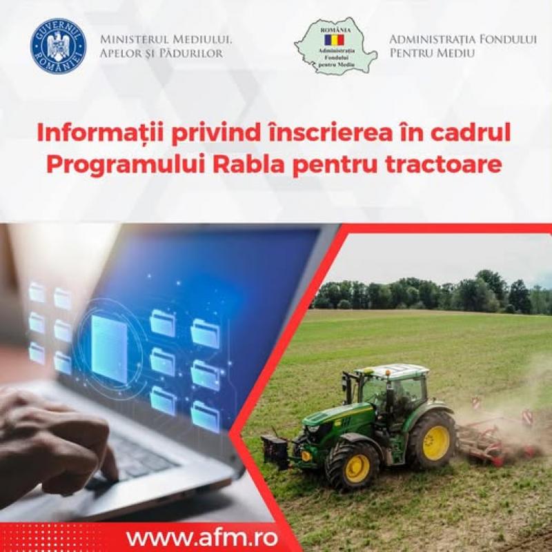 Aplicația pentru înscrierea în Programul Rabla pentru Tractoare este simplă și accesibilă pentru toți fermierii. Start la sesiunea de înscriere

