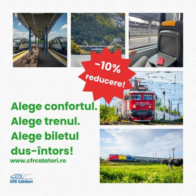 Alege biletul dus – întors și te bucuri de reducere de 10% la călătoria cu trenul