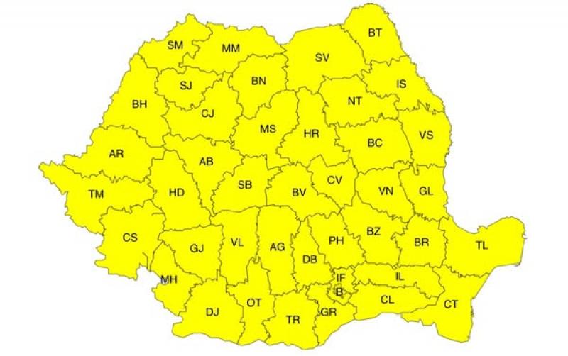 Cod galben de vânt puternic și instabilitate atmosferică în toată țara

