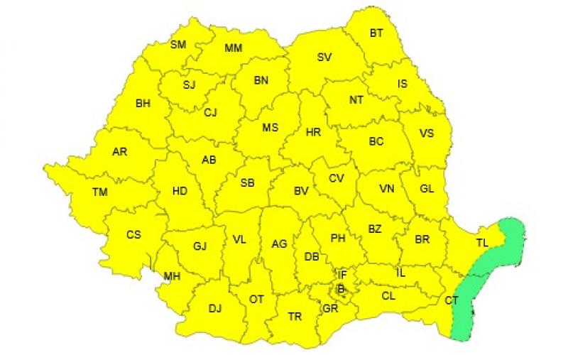 România sub atenționare Cod Galben de instabilitate atmosferică temporar accentuată

