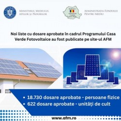 Noi liste cu peste 19.000 dosare aprobate în cadrul Programului Casa Verde Fotovoltaice au fost publicate pe site-ul AFM