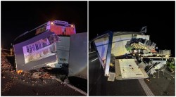 Accident azi noapte pe autostrada A1 în care au fost implicate o camionetă și un autocar