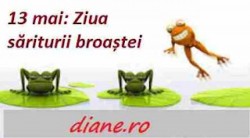 13 mai - Ziua săriturii broaștei. Recordul mondial la săritura broaștei este de circa 7 metri și a fost reușit de broscoiul Rosie
