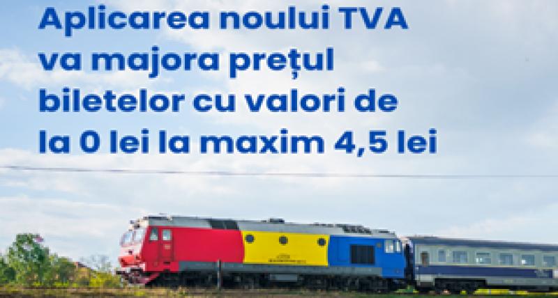 Aplicarea noului TVA va majora prețul biletelor la călătoriile cu trenul cu valori de la 0 la maxim 4,5 lei