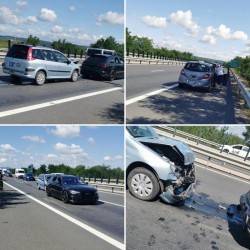 Accident cu 3 autoturisme implicate pe autostrada A1 provocat de o șoferiță de 66 de ani. Trafic îngreunat