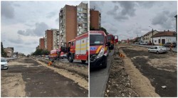 Victimă în vârstă inconștientă după ce a aterizat cu mașina în săpăturile liniilor de tramvai de pe Calea Radnei