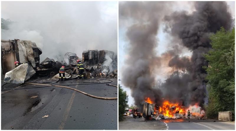 Un TIR s-a făcut scrum pe DN 7 între Vărădia de Mureș.și Săvârșin. Circulația este oprită