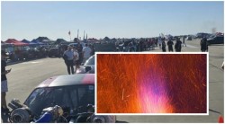 Mașină în flăcări pe Aeroportul Arad la Drag Racing