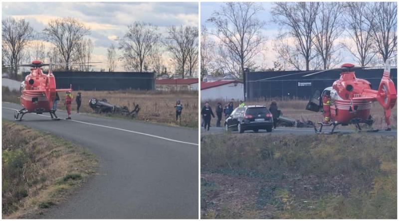 Elicopterul SMURD solicitat la un accident între Șepreuș și Sintea Mare! Femeie rănită transportată la UPU Arad