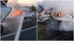 Mașină mistuită de flăcări în apropiere de Chișineu-Criș