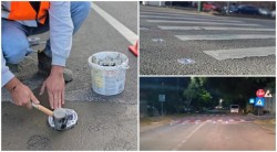 Treceri de pietoni mai sigure în Arad. Markeri luminoși montați în asfalt


