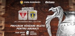 Abonații își pot procura de azi bilete pentru meciul din Cupa României, UTA – Petrolul. Ceilalți suporteri le pot achiziționa doar de luni, 27 octombrie

