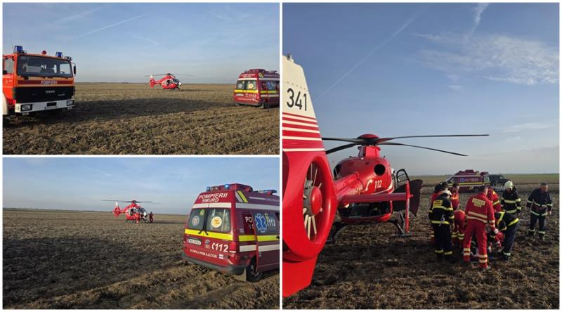 Intervenție a elicopterului SMURD după ce un bărbat s-a dat peste cap cu ATV-ul în apropiere de Nădlac
