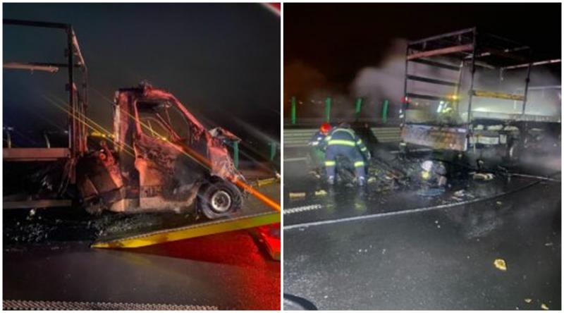 Carambol pe autostrada A1, Nădlac - Deva. O autoutilitară a luat foc. A fost activat planul roșu de intervenție

