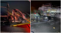 Carambol pe autostrada A1, Nădlac - Deva. O autoutilitară a luat foc. A fost activat planul roșu de intervenție

