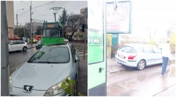 ”Tramvaiului corporatiștilor” blocat de un șofer care s-a dus să-și cumpere mici și și-a parcat mașina pe linia de tramvai